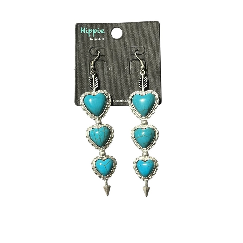 Turquoise & Silver Heart 🏹Arrow Dangle Earrings